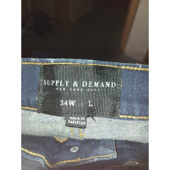 Supply & Demand Moto Jeans Mens 34X33 Blue Skinny Stretch Distressed Streetwear - Picture 8 of 9